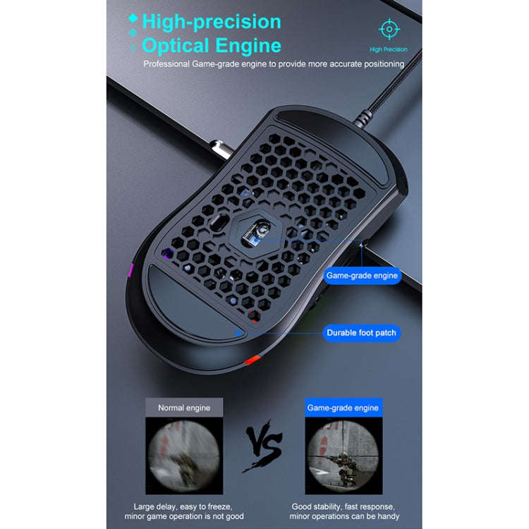 iMICE T60 7-key Custom Colorful Luminous Wired Honeycomb Gaming Mouse, Cable Length: 1.8m(Black)