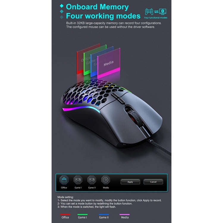 iMICE T60 7-key Custom Colorful Luminous Wired Honeycomb Gaming Mouse, Cable Length: 1.8m(Black)