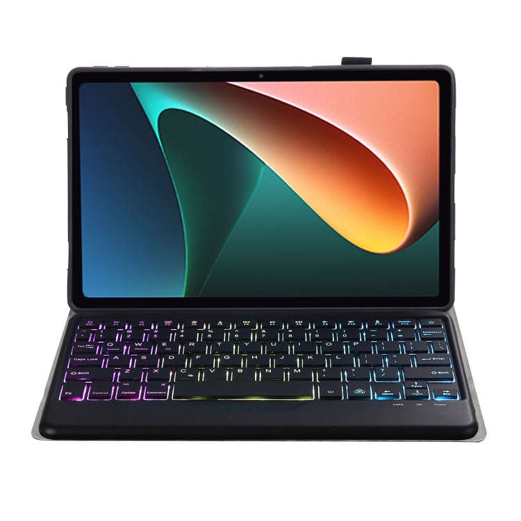 A0N5BS Ultra-thin Tri-color Backlight Detachable Lambskin Texture TPU Bluetooth Keyboard Leather ...
