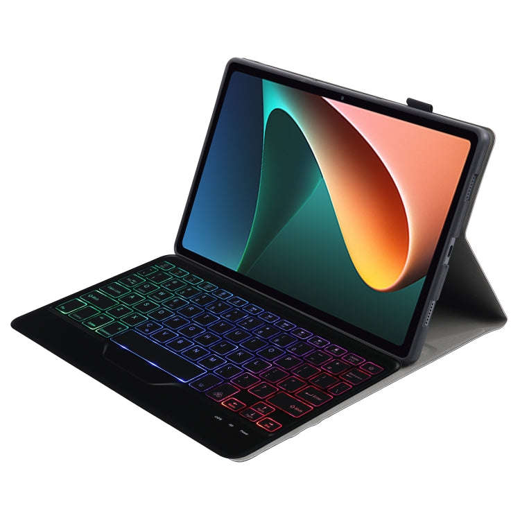 A0N5BS Ultra-thin Tri-color Backlight Detachable Lambskin Texture TPU Bluetooth Keyboard Leather ...