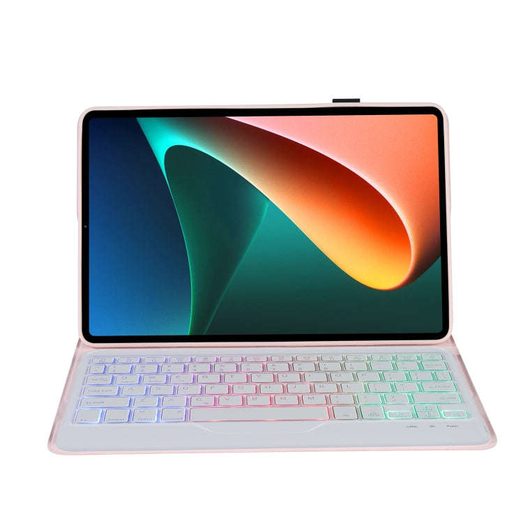A0N5BS Ultra-thin Tri-color Backlight Detachable Lambskin Texture TPU Bluetooth Keyboard Leather ...