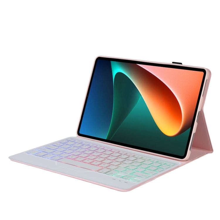 A0N5BS Ultra-thin Tri-color Backlight Detachable Lambskin Texture TPU Bluetooth Keyboard Leather ...