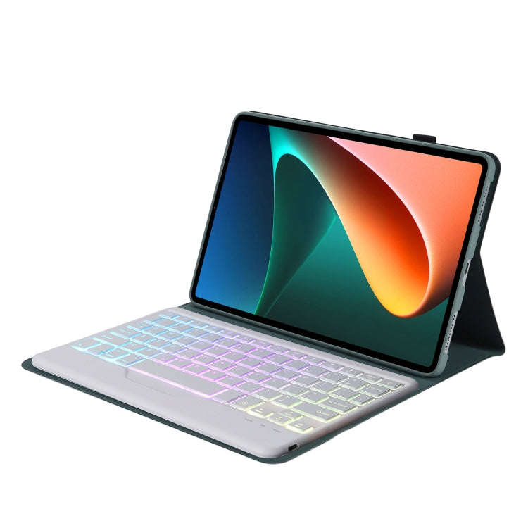 A0N5BS Ultra-thin Tri-color Backlight Detachable Lambskin Texture TPU Bluetooth Keyboard Leather ...