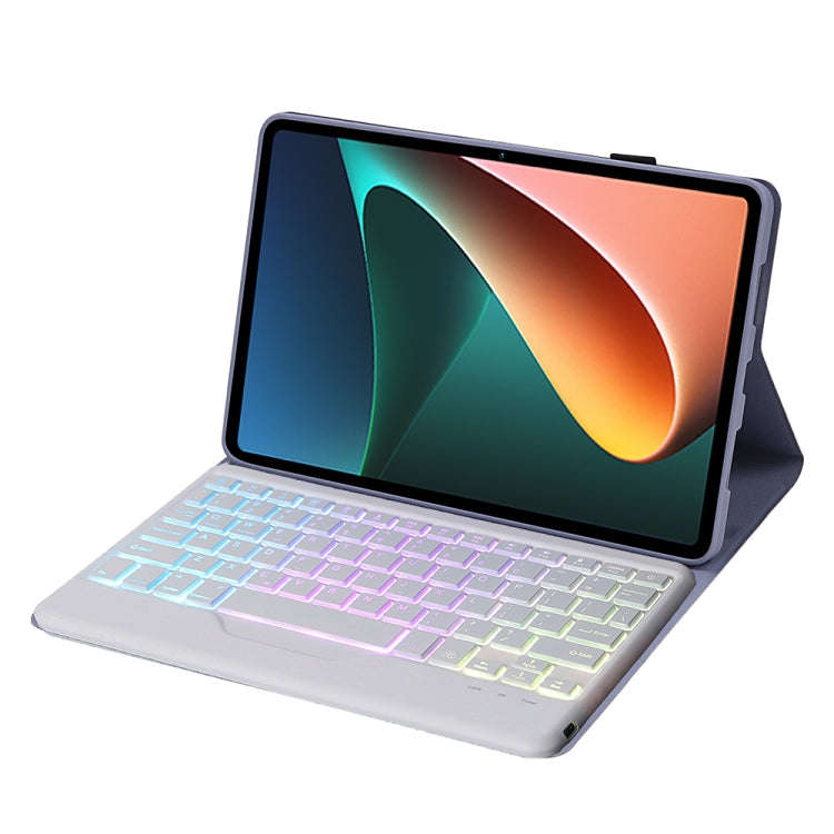 A0N5BS Ultra-thin Tri-color Backlight Detachable Lambskin Texture TPU Bluetooth Keyboard Leather ...