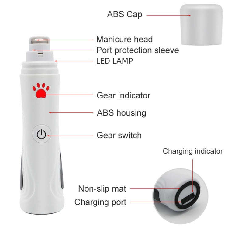 RC-306 Animal Nail Grinder USB Automatic Manicure(White)