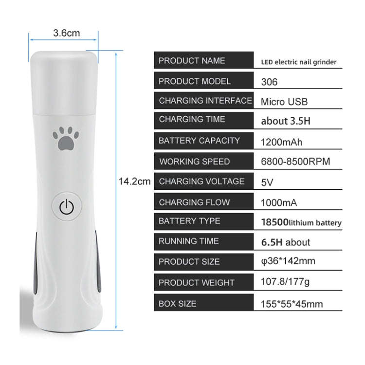 RC-306 Animal Nail Grinder USB Automatic Manicure(White)