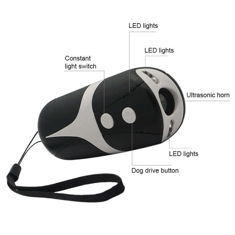 RC-534 Handheld Portable Ultrasonic Dog Repeller with LED Lights(Black + White)