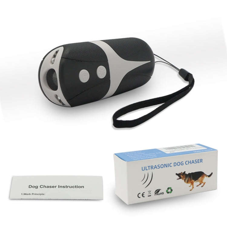 RC-534 Handheld Portable Ultrasonic Dog Repeller with LED Lights(Black + White)