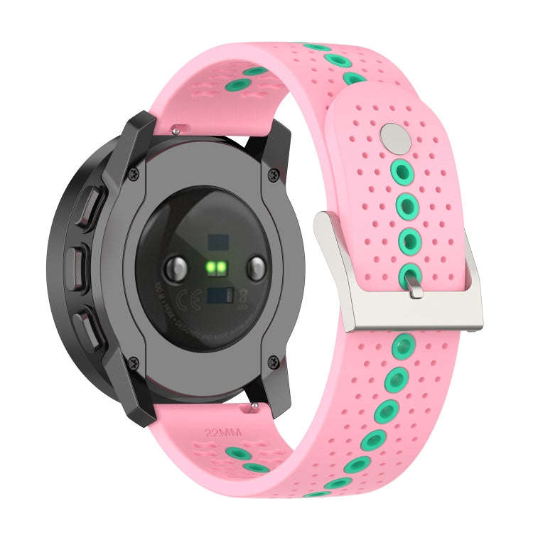For Suunto 9 Peak Universal Colorful Hole Silicone Watch Band(Pink Mint Green)