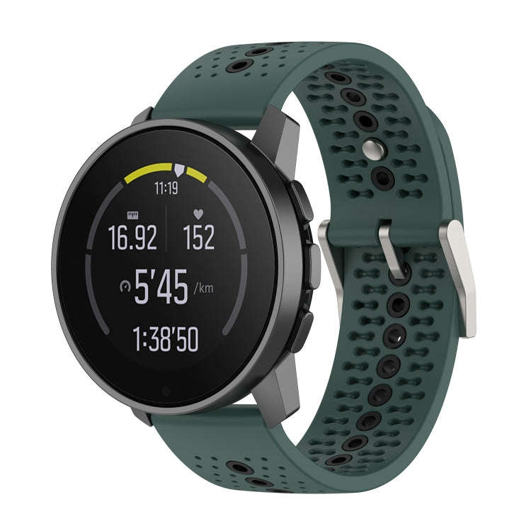 For Suunto 9 Peak Universal Colorful Hole Silicone Watch Band(Olive Green Black)