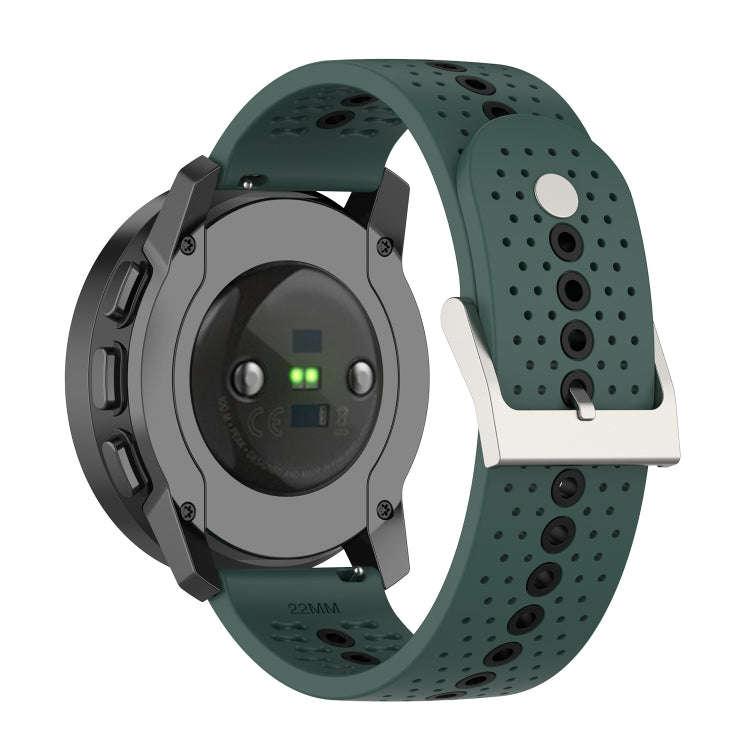 For Suunto 9 Peak Universal Colorful Hole Silicone Watch Band(Olive Green Black)