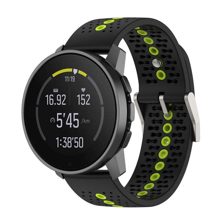 For Suunto 9 Peak Universal Colorful Hole Silicone Watch Band(Black Lime Green)