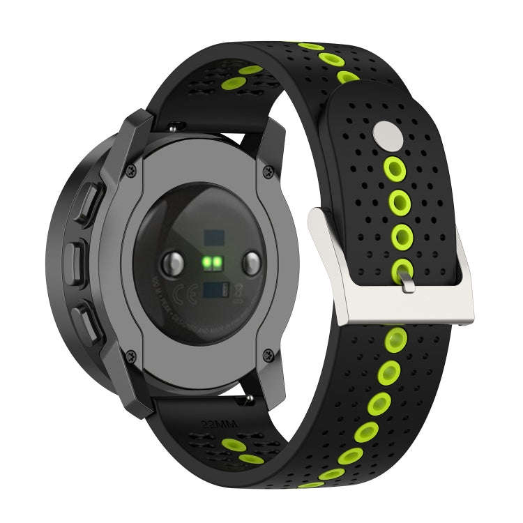 For Suunto 9 Peak Universal Colorful Hole Silicone Watch Band(Black Lime Green)