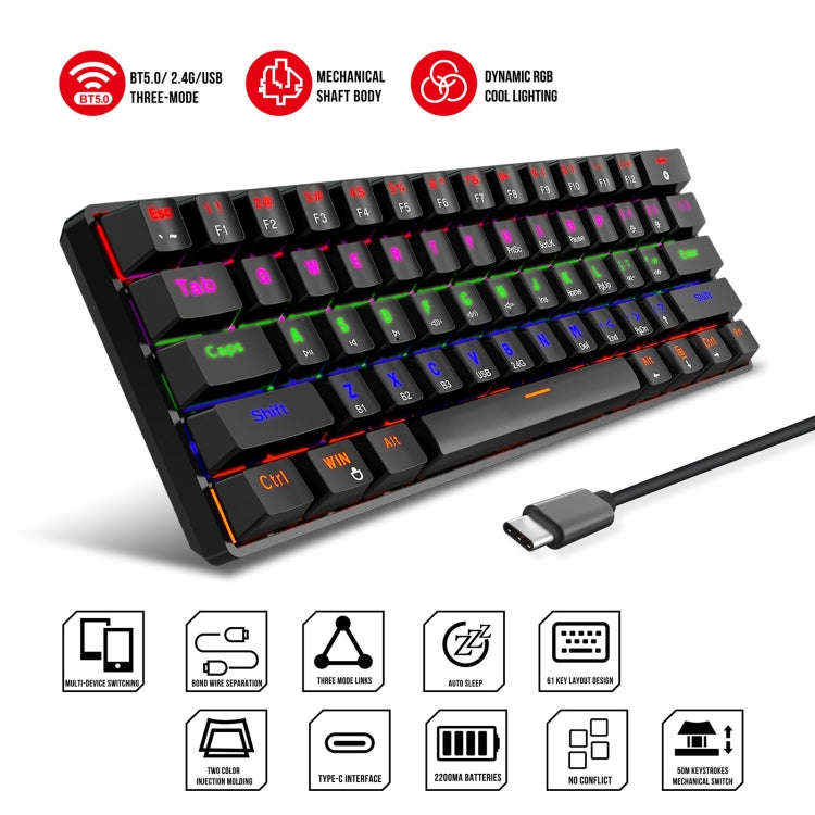 HXSJ L800 61 Keys Bluetooth 5.0 / 2.4G Wireless / Type-C Wired Three Modes Blue Shaft Mechanical ...