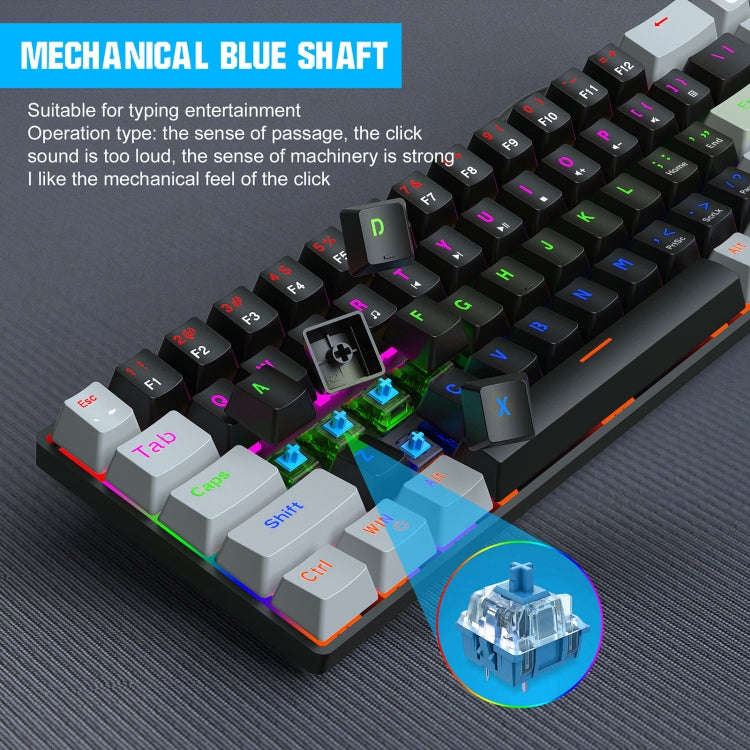 HXSJ V800 68 Keys Type-C Wired Cool Backlight Mechanical Keyboard(Blue Shaft)