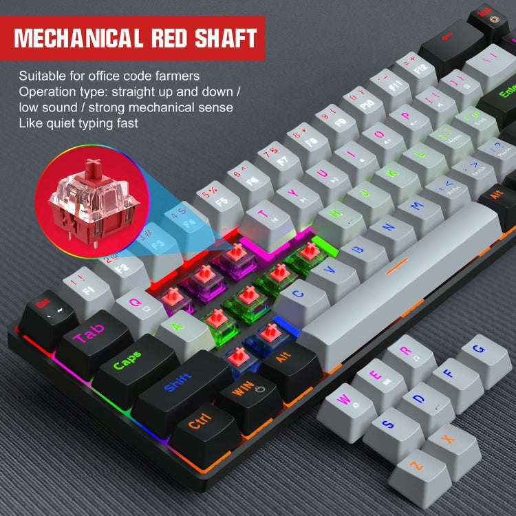 HXSJ V800 68 Keys Type-C Wired Cool Backlight Mechanical Keyboard(Red Shaft)
