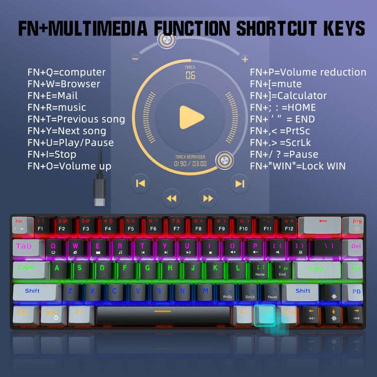 HXSJ V800 68 Keys Type-C Wired Cool Backlight Mechanical Keyboard(Red Shaft)