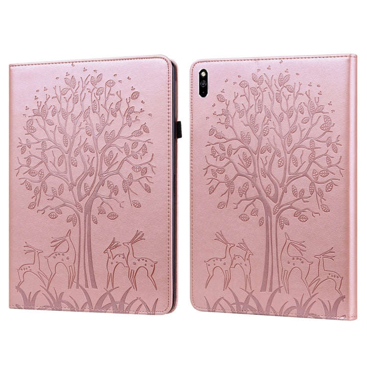 For Huawei MatePad Pro 10.8 2021 Tree & Deer Pattern Pressed Printing Horizontal Flip PU Leather ...