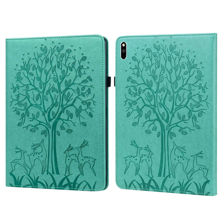 For Huawei MatePad Pro 10.8 2021 Tree & Deer Pattern Pressed Printing Horizontal Flip PU Leather ...