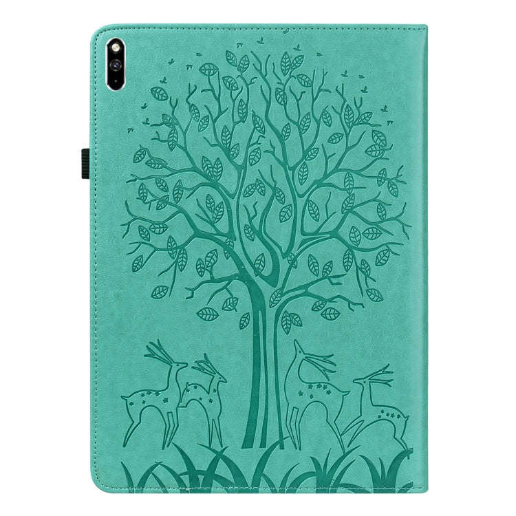 For Huawei MatePad Pro 10.8 2021 Tree & Deer Pattern Pressed Printing Horizontal Flip PU Leather ...