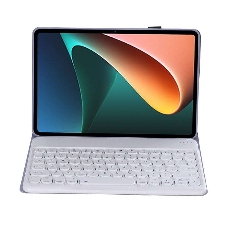 Y0N5 TPU Tablet Case Lambskin Texture Round Keycap Bluetooth Keyboard Leather Tablet Case with Ho...