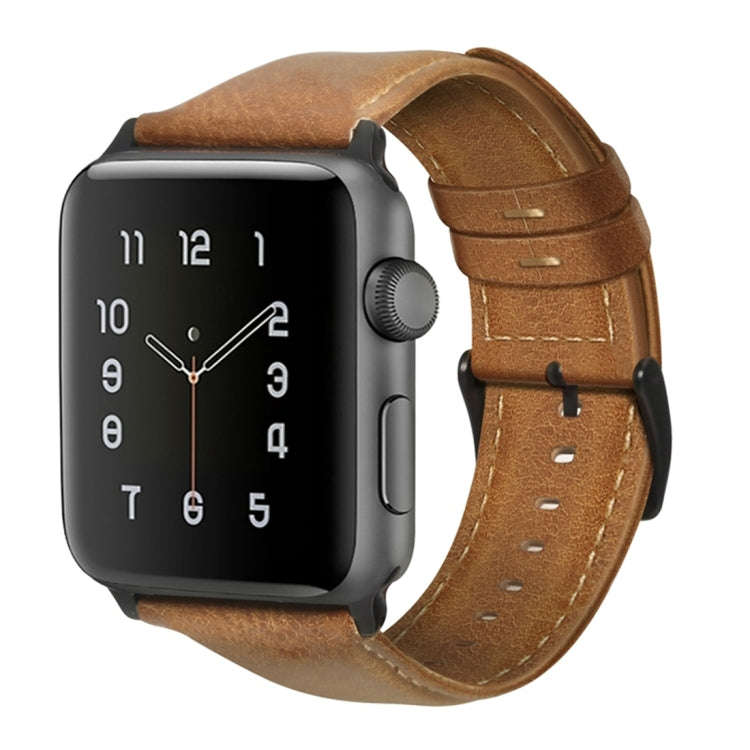 For Apple Watch Series 7 41mm / 6 & SE & 5 & 4 40mm / 3 & 2 & 1 38mm Oil Wax Genuine Leather Stra...