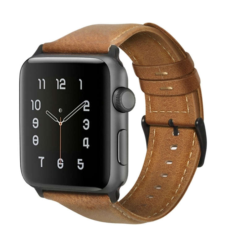 For Apple Watch Series 7 41mm / 6 & SE & 5 & 4 40mm / 3 & 2 & 1 38mm Oil Wax Genuine Leather Stra...
