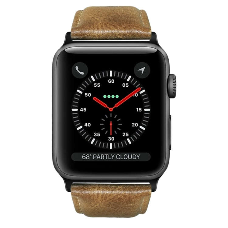 For Apple Watch Series 7 41mm / 6 & SE & 5 & 4 40mm / 3 & 2 & 1 38mm Oil Wax Genuine Leather Stra...