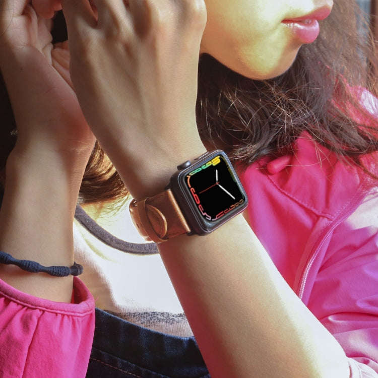 For Apple Watch Series 7 41mm / 6 & SE & 5 & 4 40mm / 3 & 2 & 1 38mm Oil Wax Genuine Leather Stra...