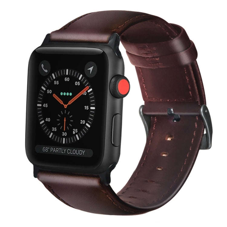 For Apple Watch Series 9&8&7 41mm / SE 3&SE 2&6&SE&5&4 40mm / 3&2&1 38mm Oil Wax Genuine Leather ...