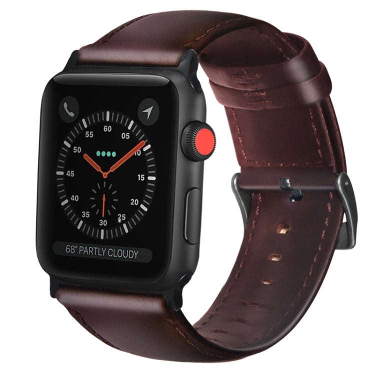 For Apple Watch Series 9&8&7 41mm / SE 3&SE 2&6&SE&5&4 40mm / 3&2&1 38mm Oil Wax Genuine Leather ...