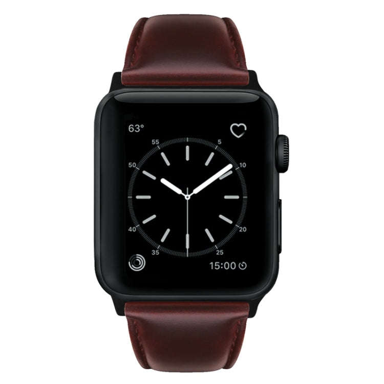 For Apple Watch Series 9&8&7 41mm / SE 3&SE 2&6&SE&5&4 40mm / 3&2&1 38mm Oil Wax Genuine Leather ...