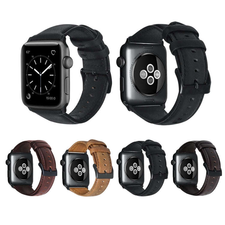 For Apple Watch Series 9&8&7 41mm / SE 3&SE 2&6&SE&5&4 40mm / 3&2&1 38mm Oil Wax Genuine Leather ...