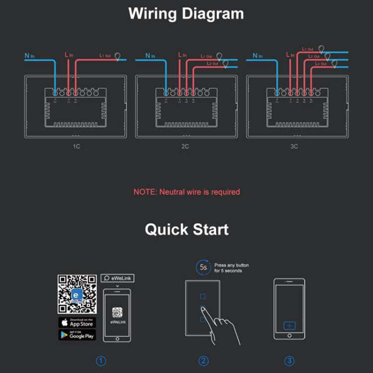 Sonoff T3 US-TX 433 RF WIFI Smart Remote Control Wall Touch Switch, US Plug, Style:Three Buttons