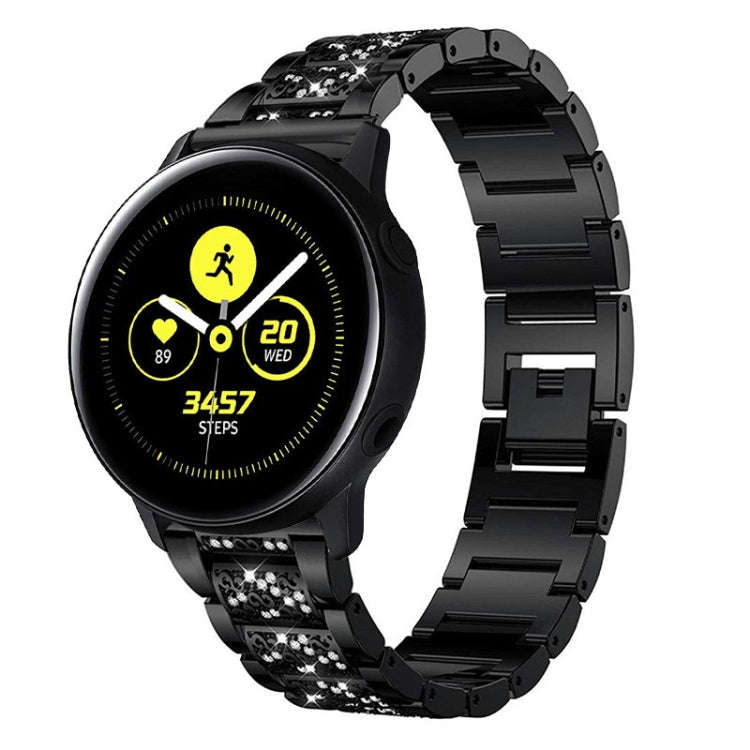 22mm Universal Three-beads Diamond Steel Watch Band(Black)