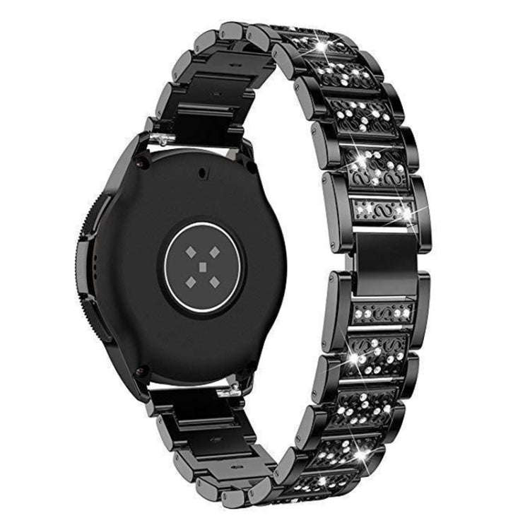 22mm Universal Three-beads Diamond Steel Watch Band(Black)