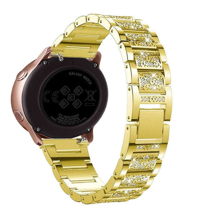 22mm Universal Three-beads Diamond Steel Watch Band(Gold)