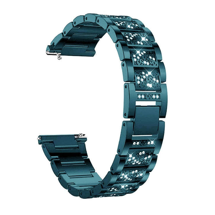22mm Universal Three-beads Diamond Steel Watch Band(Blue)