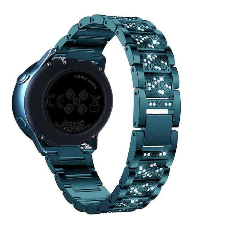 22mm Universal Three-beads Diamond Steel Watch Band(Blue)