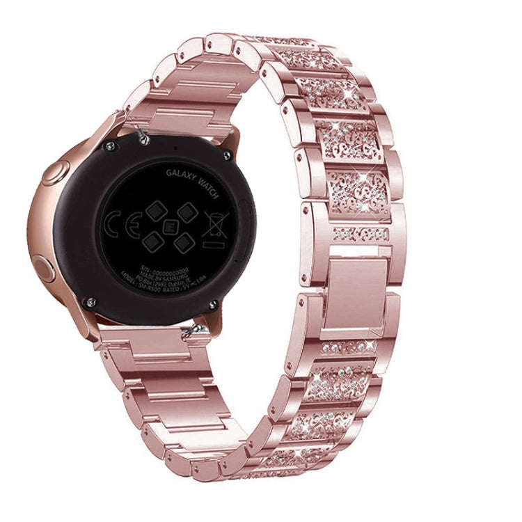 22mm Universal Three-beads Diamond Steel Watch Band(Rose Pink)