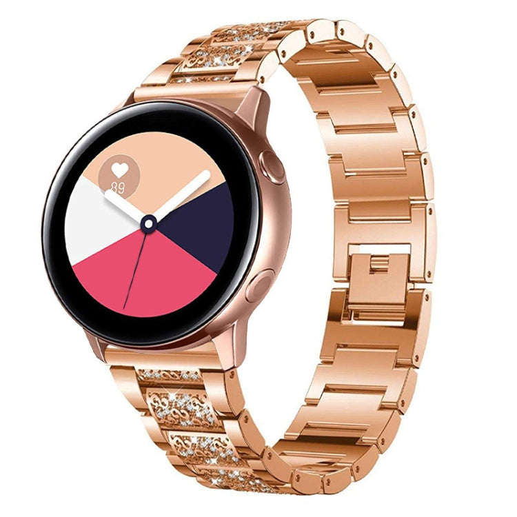 22mm Universal Three-beads Diamond Steel Watch Band(Rose Gold)