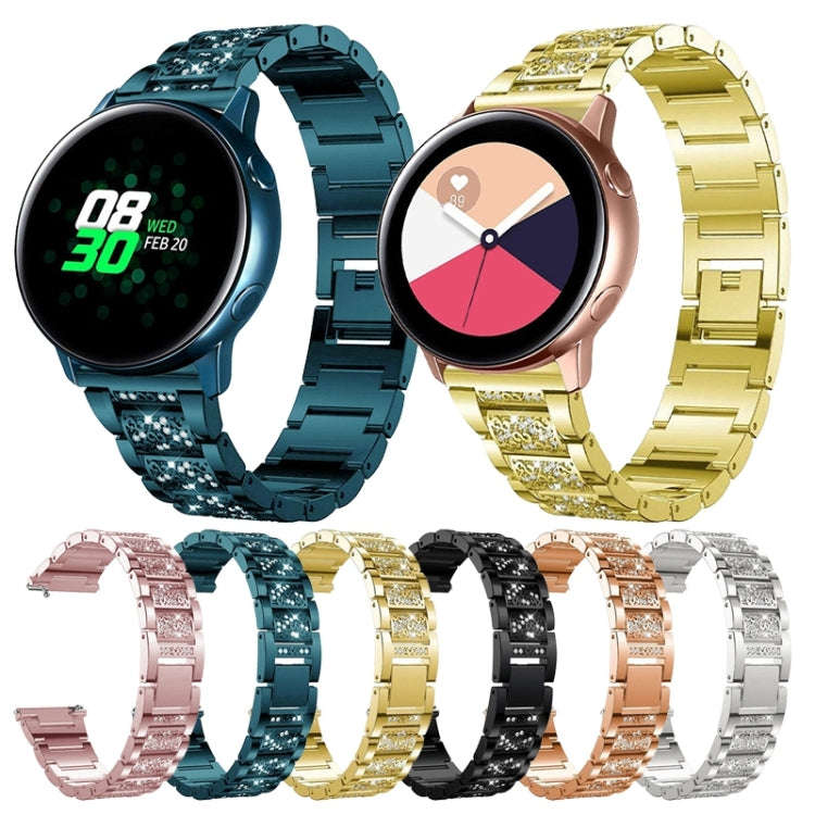 22mm Universal Three-beads Diamond Steel Watch Band(Black)