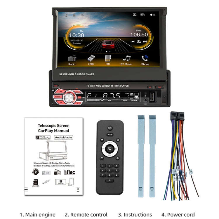 9601C HD 7 inch Universal Car Manually Retractable Screen MP5 Player with Carplay, Support FM & B...