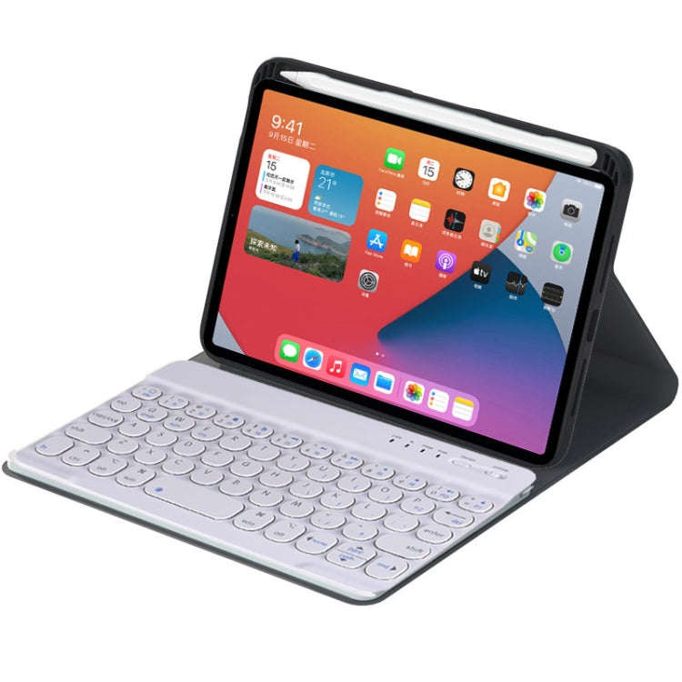HY006 Round Keys Detachable Bluetooth Keyboard Leather Tablet Case with Holder for iPad mini 6(Bl...