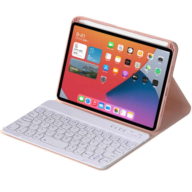 HY006 Round Keys Detachable Bluetooth Keyboard Leather Tablet Case with Holder for iPad mini 6(Pink)