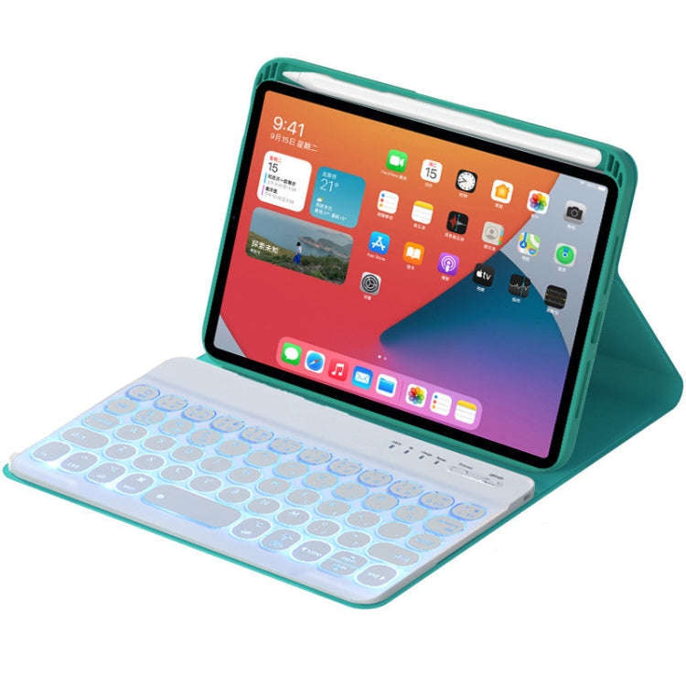 HY006D Round Keys Detachable Bluetooth Keyboard Leather Tablet Case with Colorful Backlight & Hol...