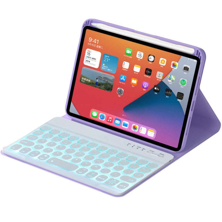 HY006D Round Keys Detachable Bluetooth Keyboard Leather Tablet Case with Colorful Backlight & Hol...