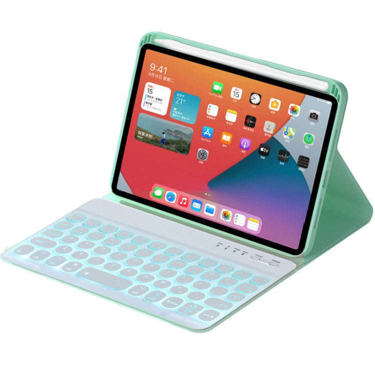 HY006D Round Keys Detachable Bluetooth Keyboard Leather Tablet Case with Colorful Backlight & Hol...