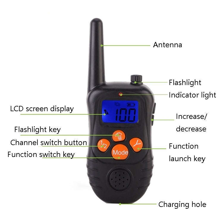 998DC Bark Stopper Remote Control Electric Shock Collar Dog Training Device, Plug Type:US Plug