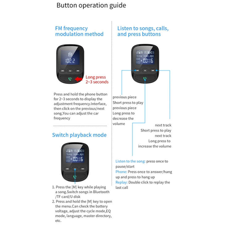 BT06 1.4 inch Car MP3 Player FM Transmitter QC3.0 Quick Charge Support Bluetooth Handsfree / TF Card